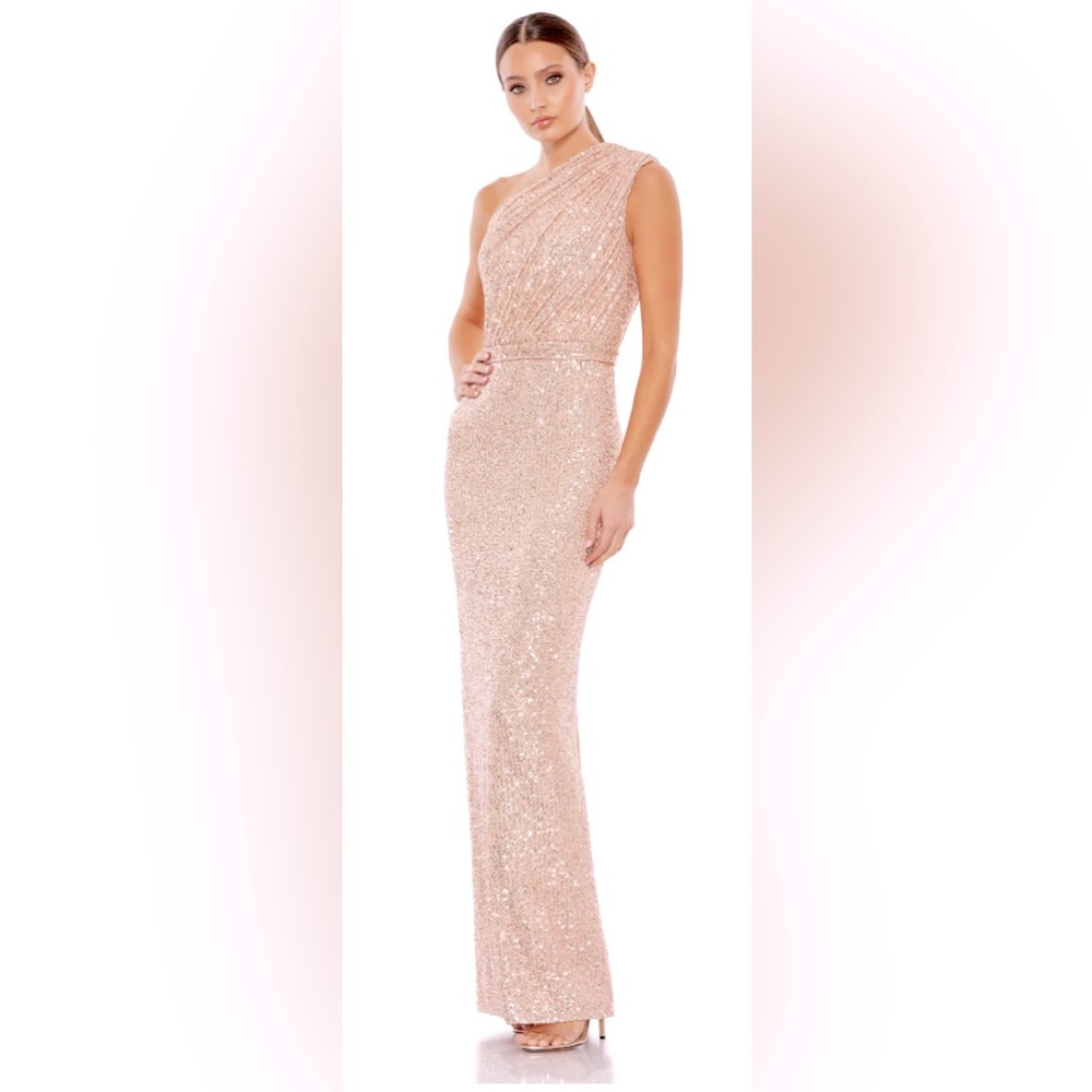 Mac Duggal SEQUINED RUCHED ONE SHOULDER GOWN SIZE 14 $398